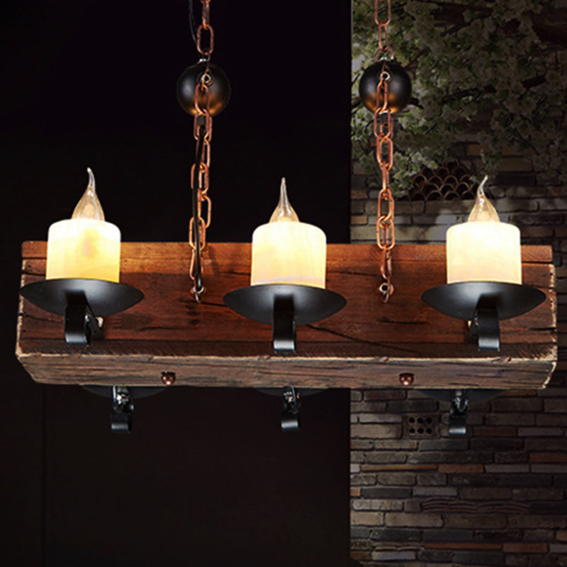 6-Light Candle Island Light Rustic Style Black Marble Pendant Lighting with Chain for Dining Room