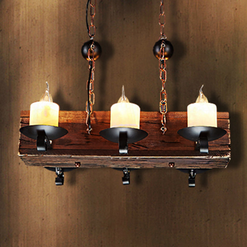 6-Light Candle Island Light Rustic Style Black Marble Pendant Lighting with Chain for Dining Room
