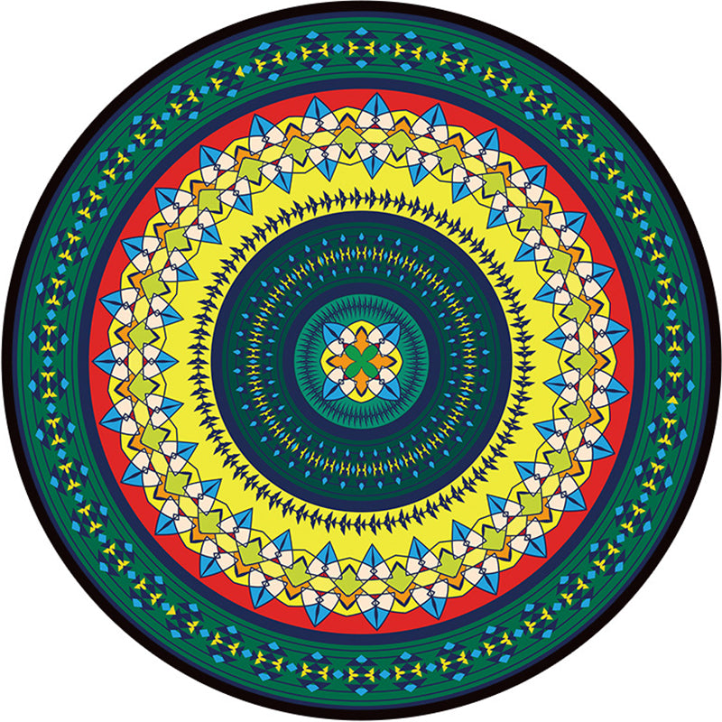 Bohemian Living Room Rug Multicolor Mandala Rug Polyester Stain Resistant Washable Anti-Slip Backing Rug for Hall