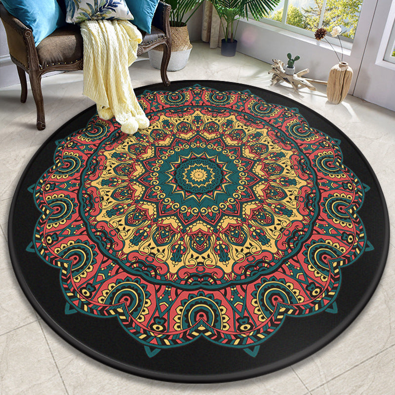 Colorful Mandala Rug Polyester Turkish Indoor Rug Anti-Slip Backing Machine Washable Pet Friendly Carpet for Sitting Room
