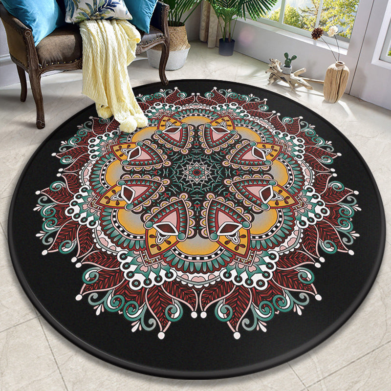Colorful Mandala Rug Polyester Turkish Indoor Rug Anti-Slip Backing Machine Washable Pet Friendly Carpet for Sitting Room