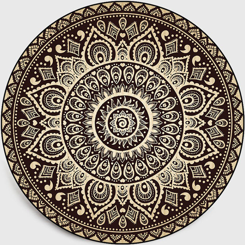 Retro Dark Color Moroccan Rug Polypropylene Mandala Patterned Rug Washable Anti-Slip Pet Friendly Rug for Living Room