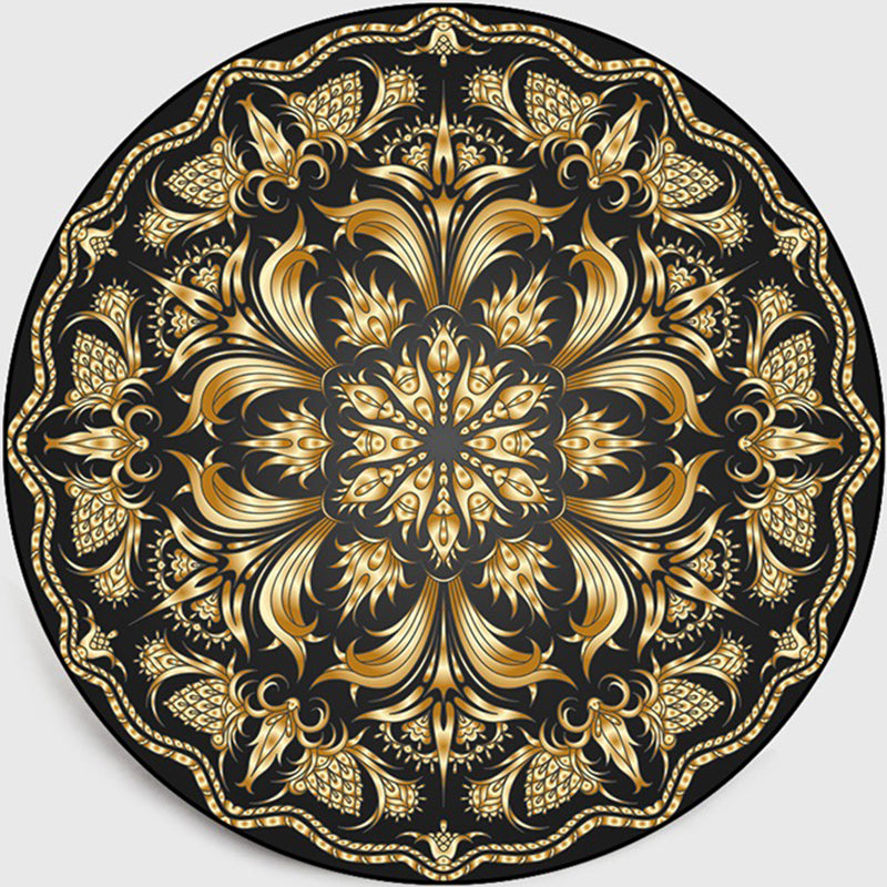 Retro Dark Color Moroccan Rug Polypropylene Mandala Patterned Rug Washable Anti-Slip Pet Friendly Rug for Living Room