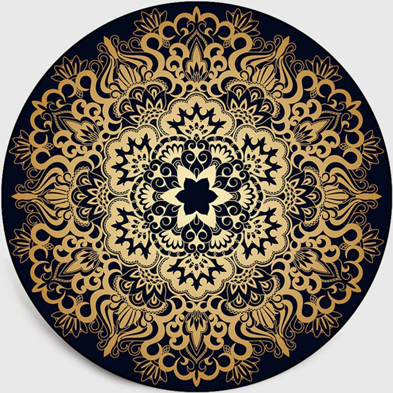 Retro Dark Color Moroccan Rug Polypropylene Mandala Patterned Rug Washable Anti-Slip Pet Friendly Rug for Living Room