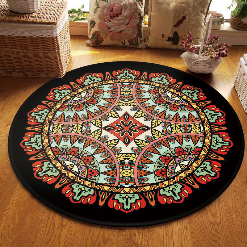 Multi Colored Living Room Rug Moroccan Tribal Flower Print Rug Synthetics Pet Friendly Anti-Slip Backing Washable Area Carpet