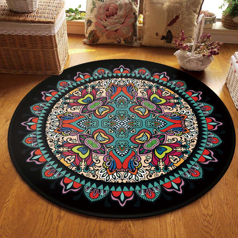 Multi Colored Living Room Rug Moroccan Tribal Flower Print Rug Synthetics Pet Friendly Anti-Slip Backing Washable Area Carpet