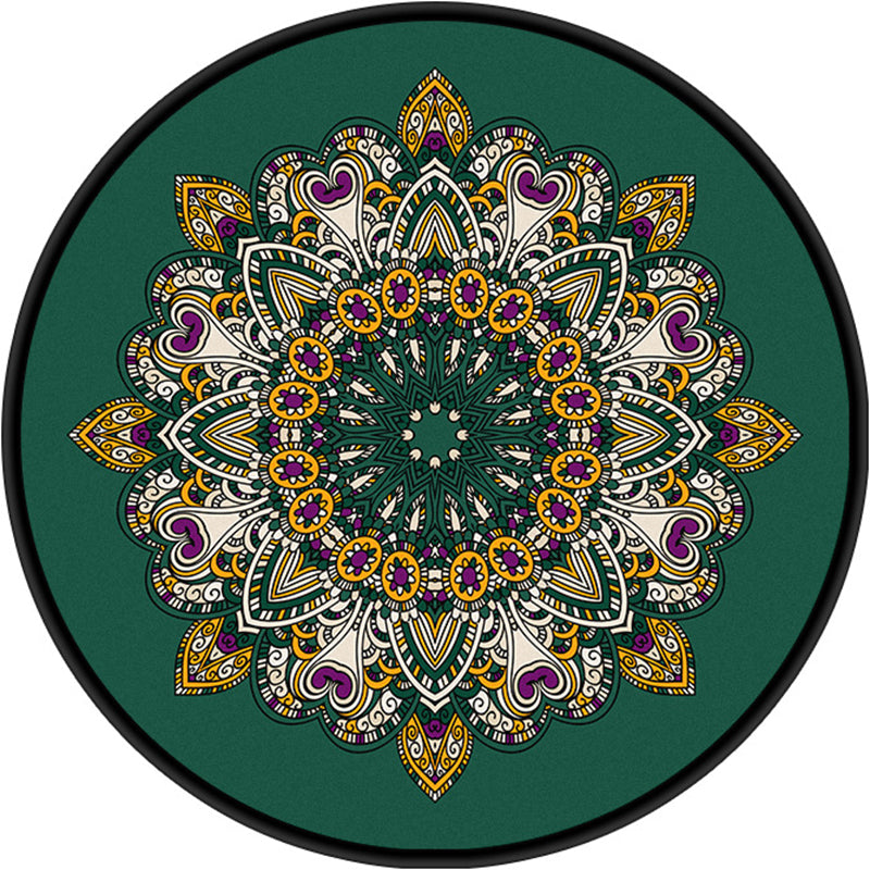 Turkish Mandala Rug Multicolored Synthetics Rug Washable Pet Friendly Anti-Slip Backing Area Rug for Great Room