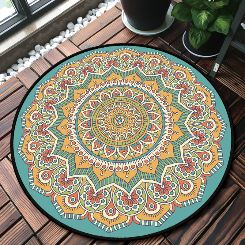 Classy Multicolor Mandala Rug Polypropylene Moroccan Carpet Stain Resistant Machine Washable Anti-Slip Area Rug for Door