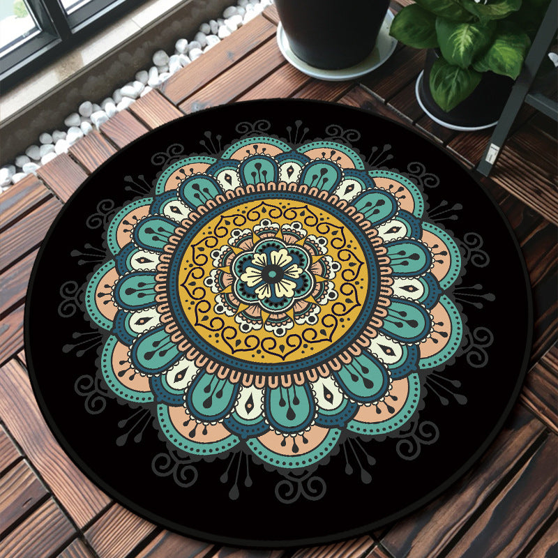 Classy Multicolor Mandala Rug Polypropylene Moroccan Carpet Stain Resistant Machine Washable Anti-Slip Area Rug for Door