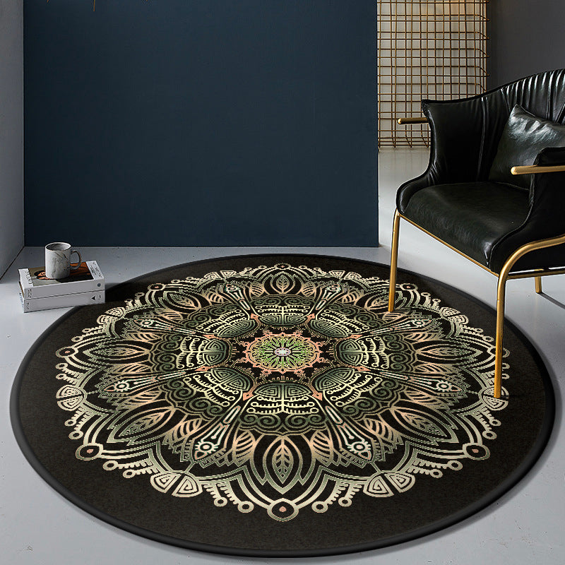 Persian Bedroom Rug Multi-Color Tribal Flower Rug Polyester Stain Resistant Anti-Slip Backing Washable Area Carpet