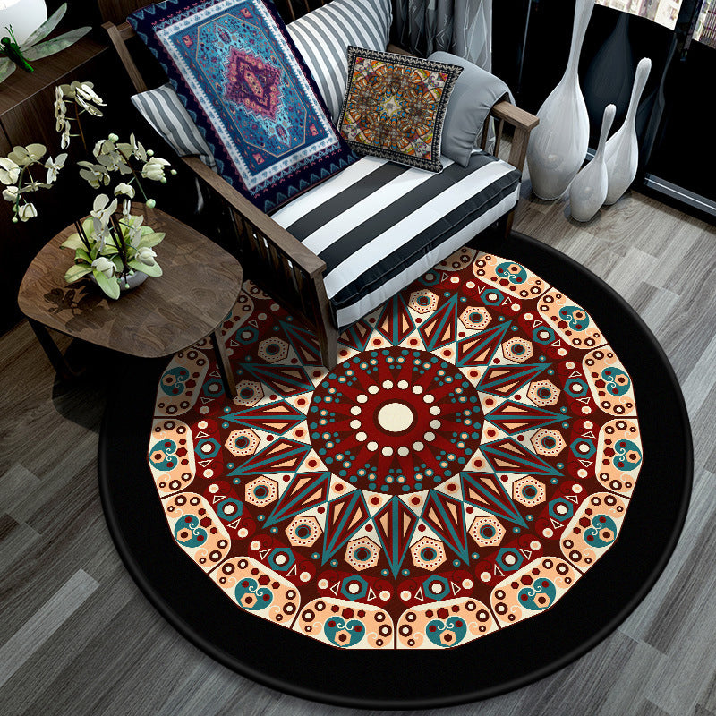 Retro Mandala Indoor Teppich dunkle Farbe marokkanischer Teppich Polypropylen nicht rutscher Haustierfreundlicher Waschung Teppich für Wohnzimmer