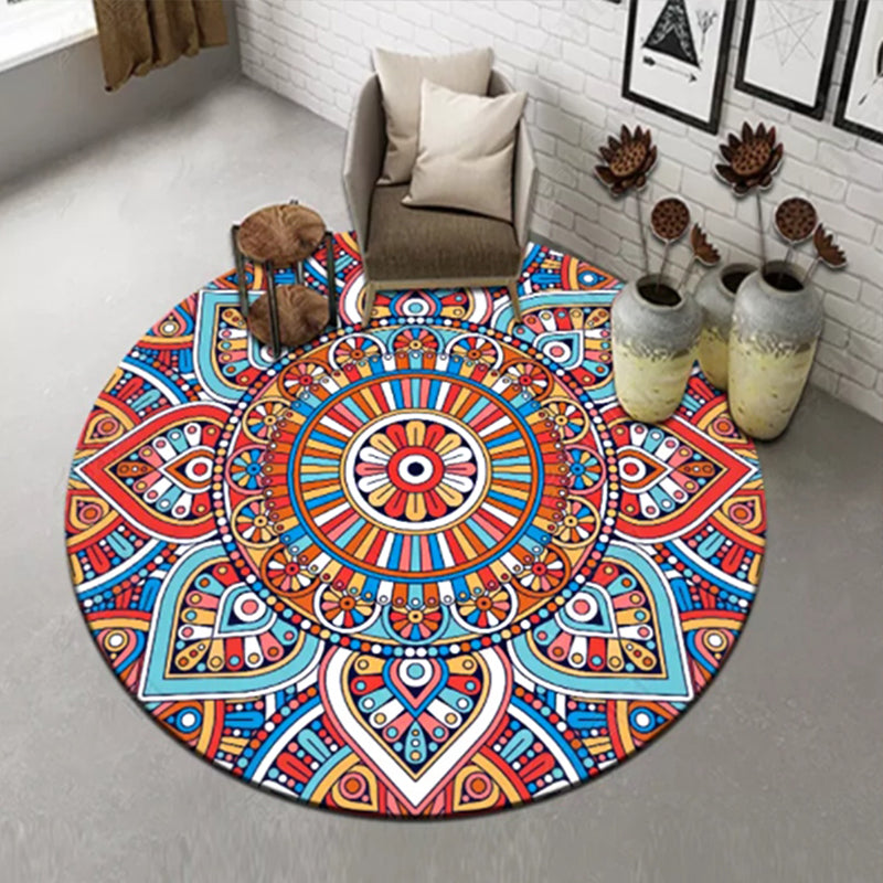 Chic Multi Color Persian Rug Polyester Flower Print Carpet Washable Anti-Slip Pet Friendly Rug for Home