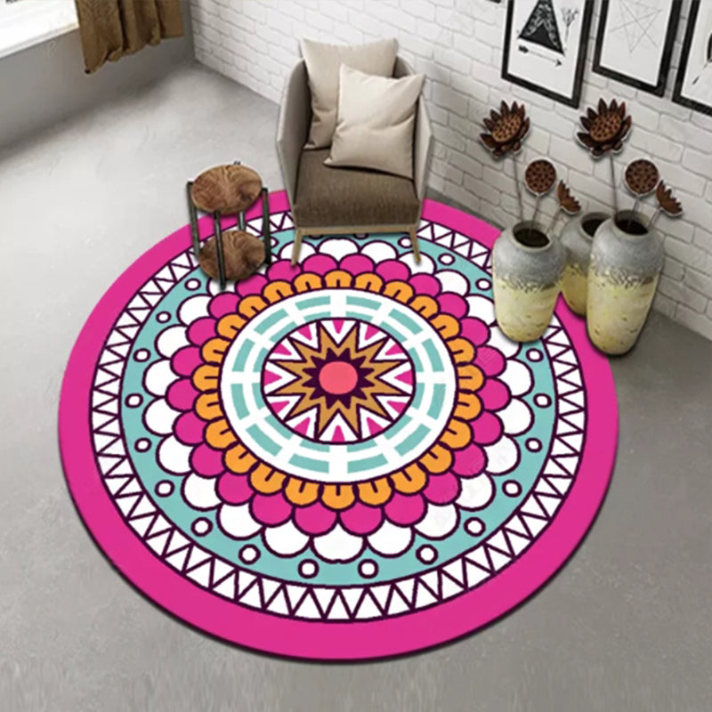 Chic Multi Color Persian Rug Polyester Flower Print Carpet Washable Anti-Slip Pet Friendly Rug for Home