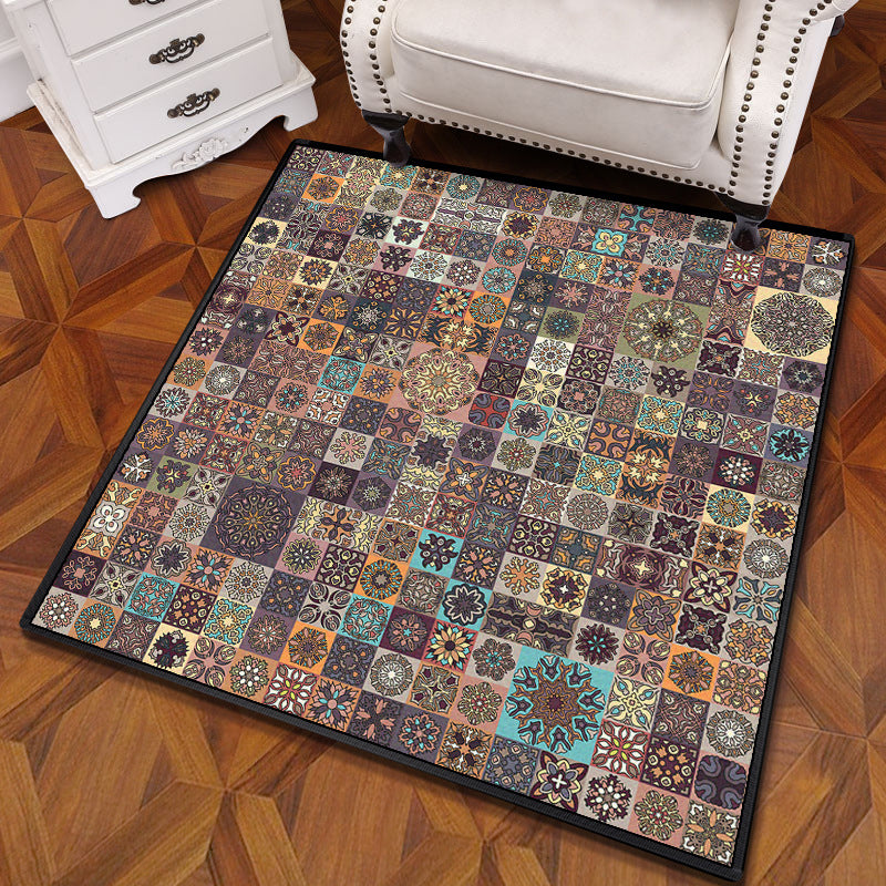 Multicolored Mandala Rug Polypropylene Turkish Rug Non-Slip Backing Stain Resistant Machine Washable Carpet for Bedroom
