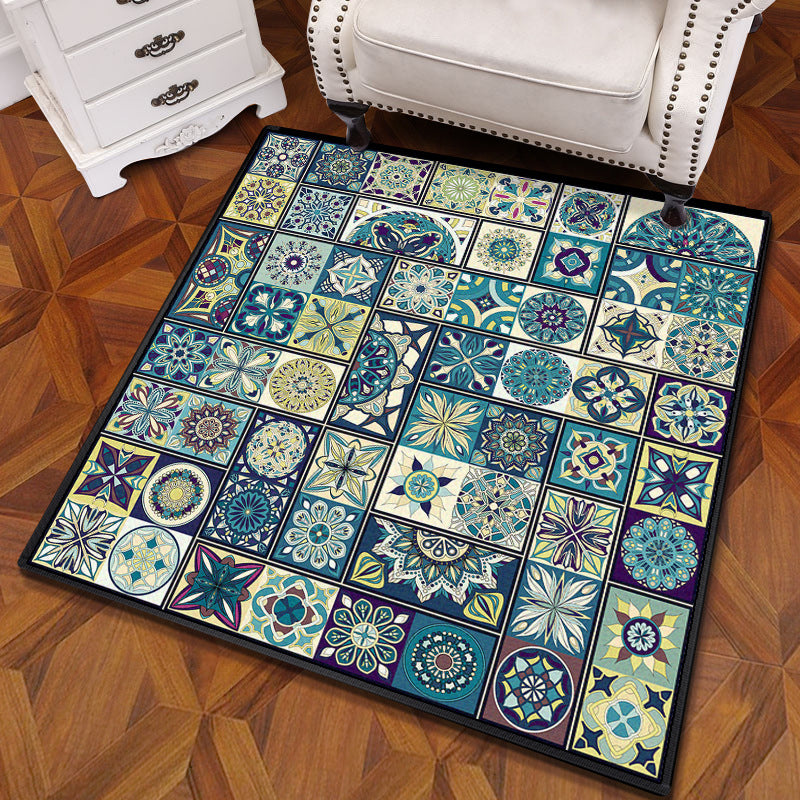Multicolored Mandala Rug Polypropylene Turkish Rug Non-Slip Backing Stain Resistant Machine Washable Carpet for Bedroom