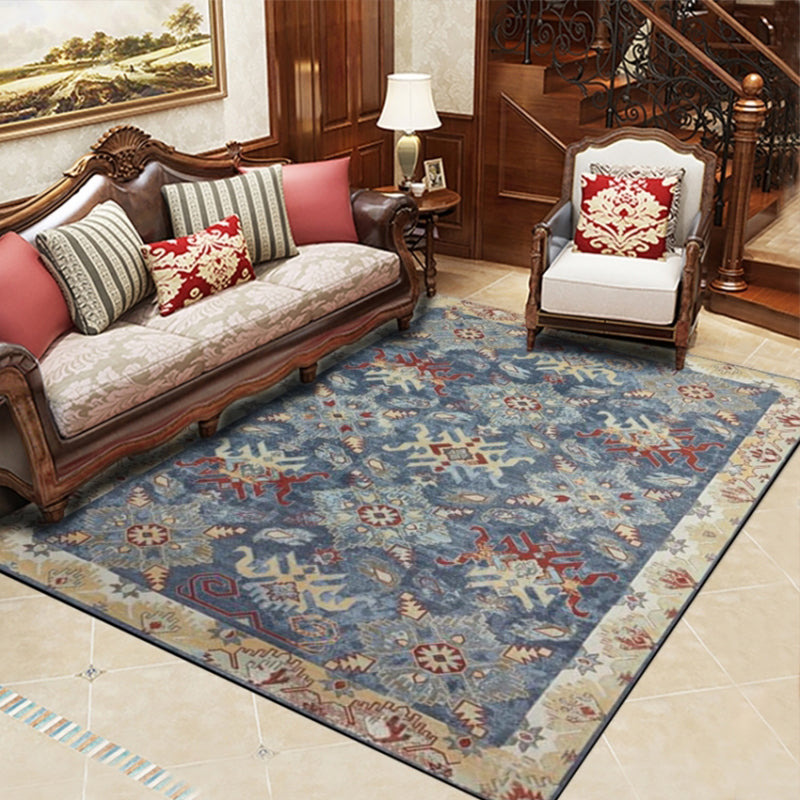 Retro Multicolor Moroccan Rug Synthetics Floral Patterned Rug Anti-Slip Washable Pet Friendly Carpet for Family Room