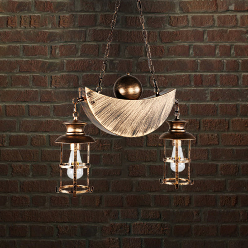 Pendre de salon en cage Chandelier rétro Métal industriel 2 lumières Gold / Silver suspendu