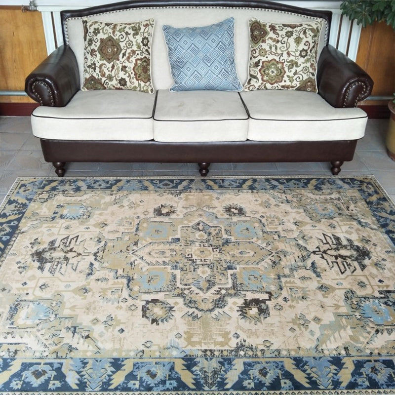 Retro Multicolor Moroccan Rug Synthetics Floral Patterned Rug Anti-Slip Washable Pet Friendly Carpet for Family Room