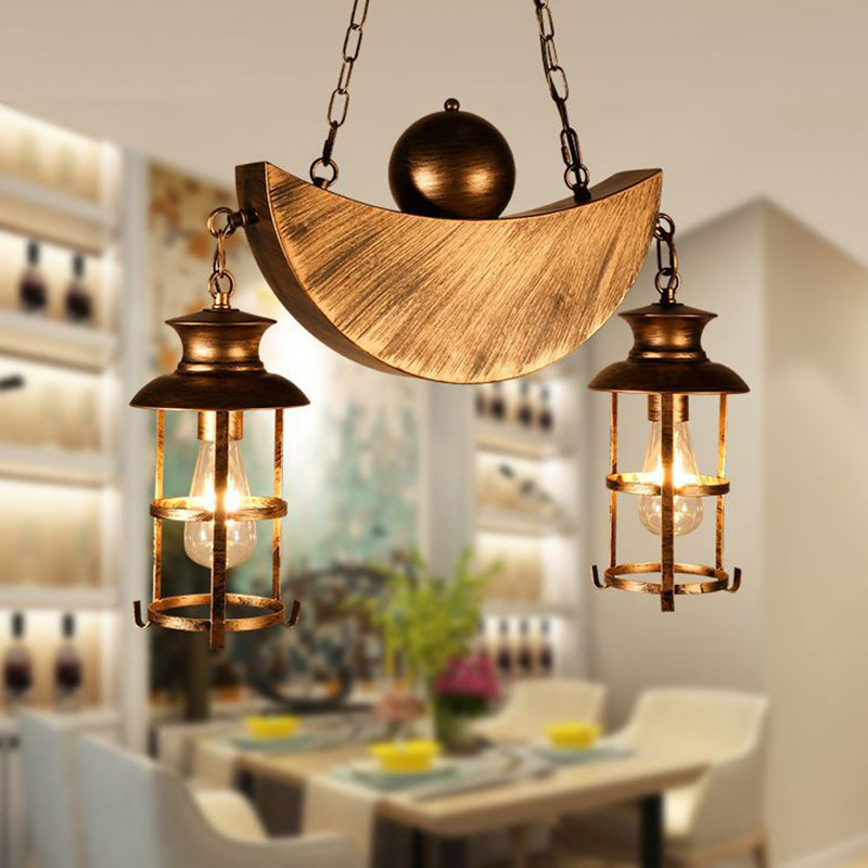 Pendre de salon en cage Chandelier rétro Métal industriel 2 lumières Gold / Silver suspendu
