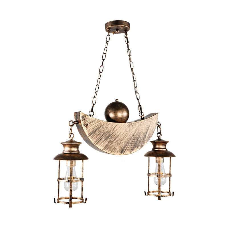 Lampadario a pendente in gabbia lampadario in metallo industriale retrò a 2 luci oro/argento appiccicoso
