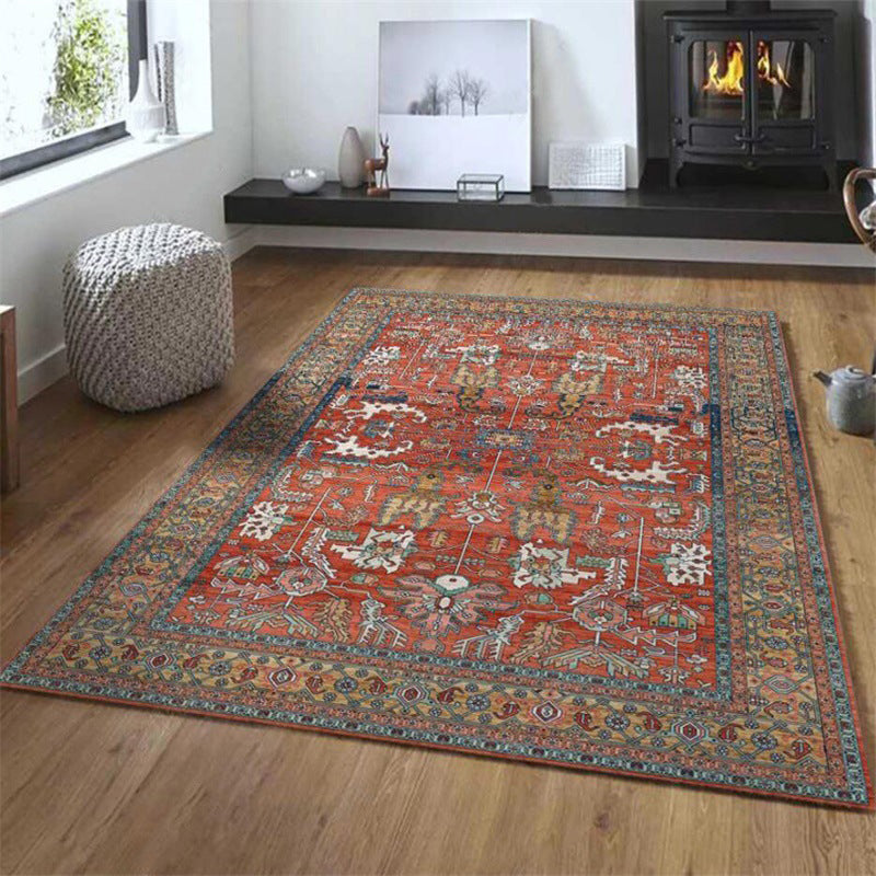 Red Persian Style Rug Synthetics Geometric Area Carpet Washable Anti-Slip Backing Stain Resistant Rug for Chamber