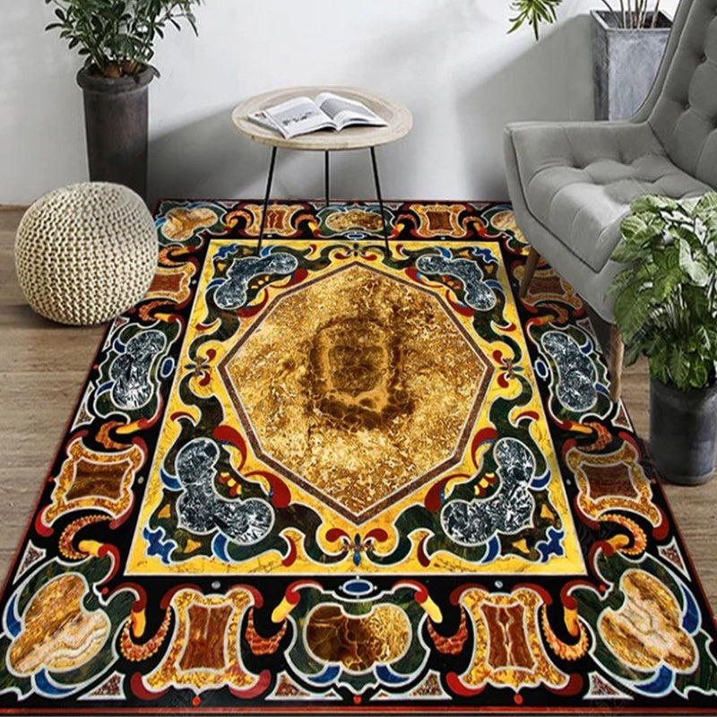 Persian Living Room Rug Multi Colored Geometric Carpet Polyester Pet Friendly Stain Resistant Anti-Slip Backing Rug with Braided Trim