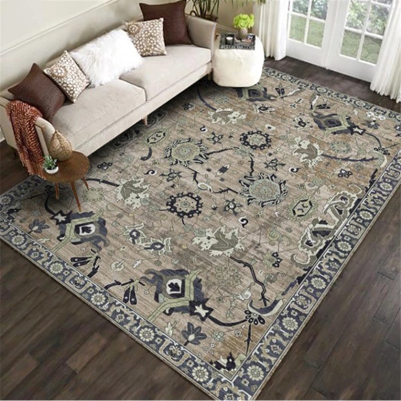 Persian Living Room Rug Multi Colored Geometric Carpet Polyester Pet Friendly Stain Resistant Anti-Slip Backing Rug with Braided Trim