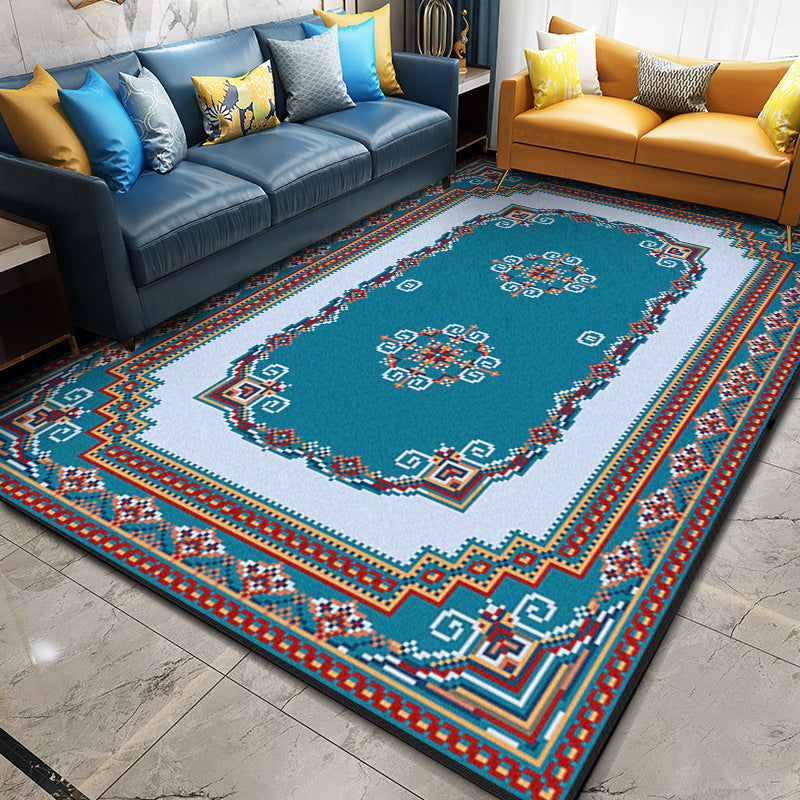 Multi Color Geometric Rug Synthetics Moroccan Carpet Stain Resistant Machine Washable Anti-Slip Rug for Living Room