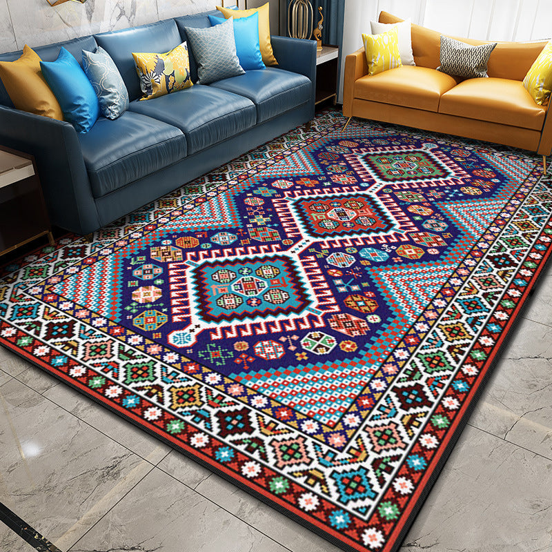 Multi Color Geometric Rug Synthetics Moroccan Carpet Stain Resistant Machine Washable Anti-Slip Rug for Living Room