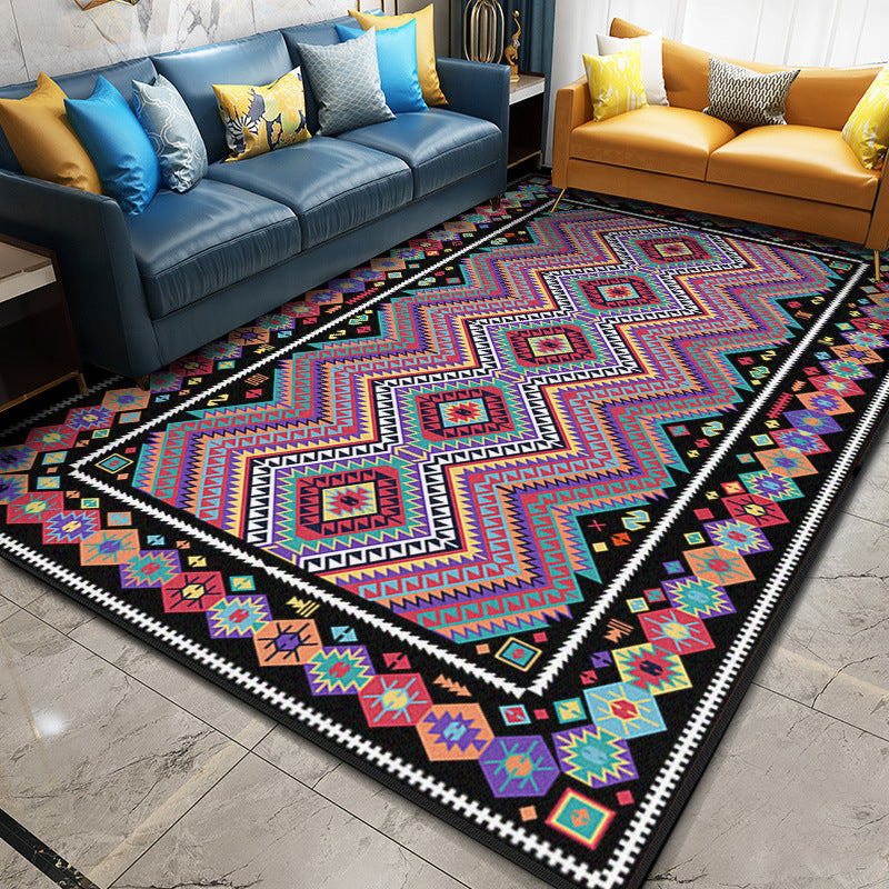 Multi Color Geometric Rug Synthetics Moroccan Carpet Stain Resistant Machine Washable Anti-Slip Rug for Living Room