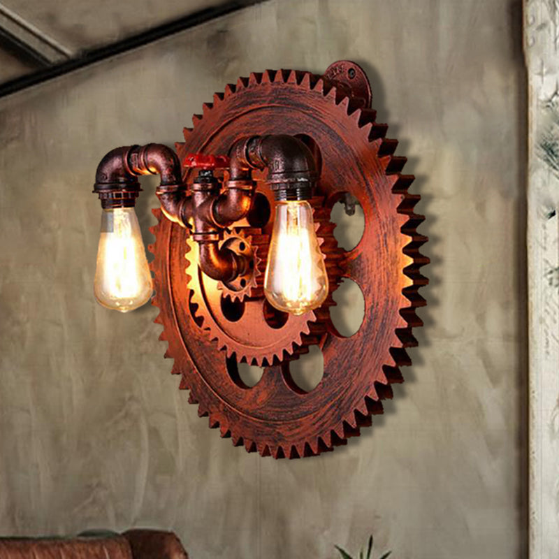 Verwitterte Kupfer 2-Licht-Leuchte-Leicht-Vintage-Metall und klare Glasgetriebe Wandbeleuchtung