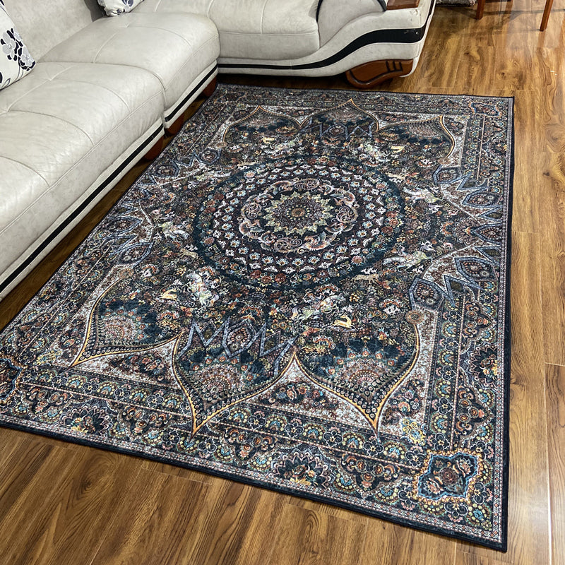 Glam Persian Indoor Rug Multi Color Floral Print Rug Anti-Slip Backing Machine Washable Pet Friendly Carpet for Living Room
