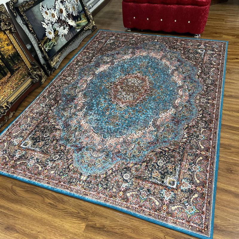 Glam Persian Indoor Rug Multi Color Floral Print Rug Anti-Slip Backing Machine Washable Pet Friendly Carpet for Living Room
