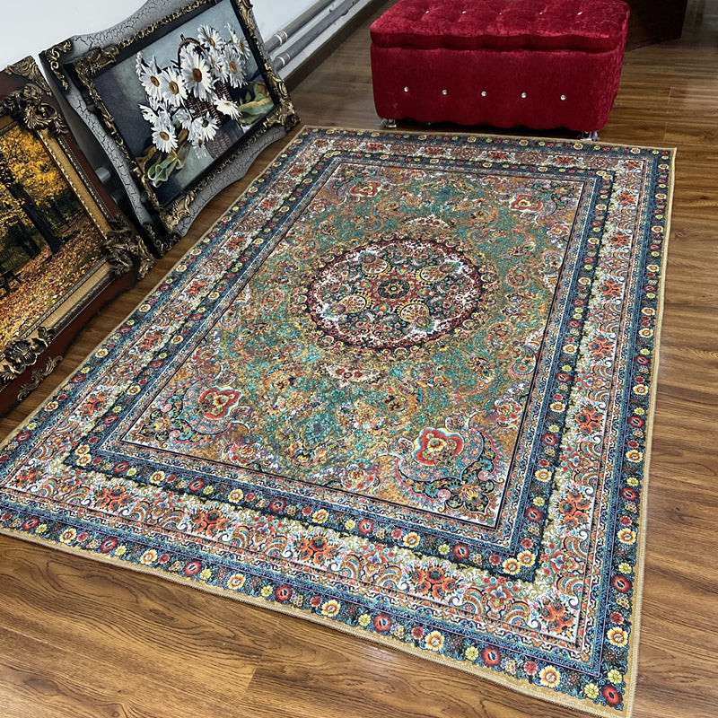 Glam Persian Indoor Rug Multi Color Floral Print Rug Anti-Slip Backing Machine Washable Pet Friendly Carpet for Living Room