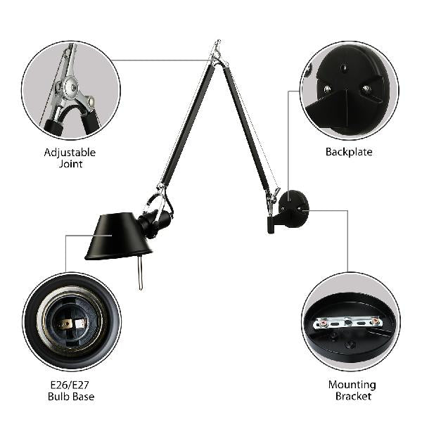 Retro -sich verjüngte Wandbeleuchtung 1 Glühbirnenmetallische Wandmontagelampe mit Schwungarm in Schwarz/Chrom für den Untersuchungsraum