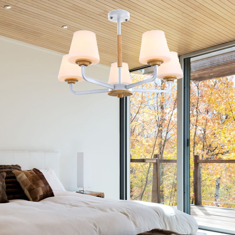 Cone Chandelier Light Fixture Modernism White Glass 3/5/6 Lights Hanging Ceiling Light in Grey/White/Green for Bedroom