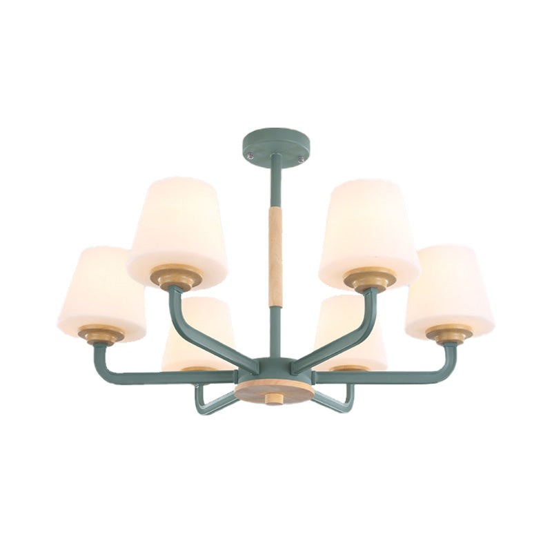 Cone Chandelier Light Fixture Modernism White Glass 3/5/6 Lights Hanging Ceiling Light in Grey/White/Green for Bedroom