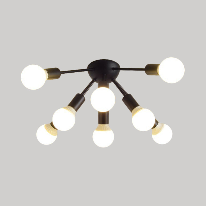 Plafonnier Semi-encastré en métal Spoutnik, moderne, 8/12 lumières, blanc/noir/or, pour salon
