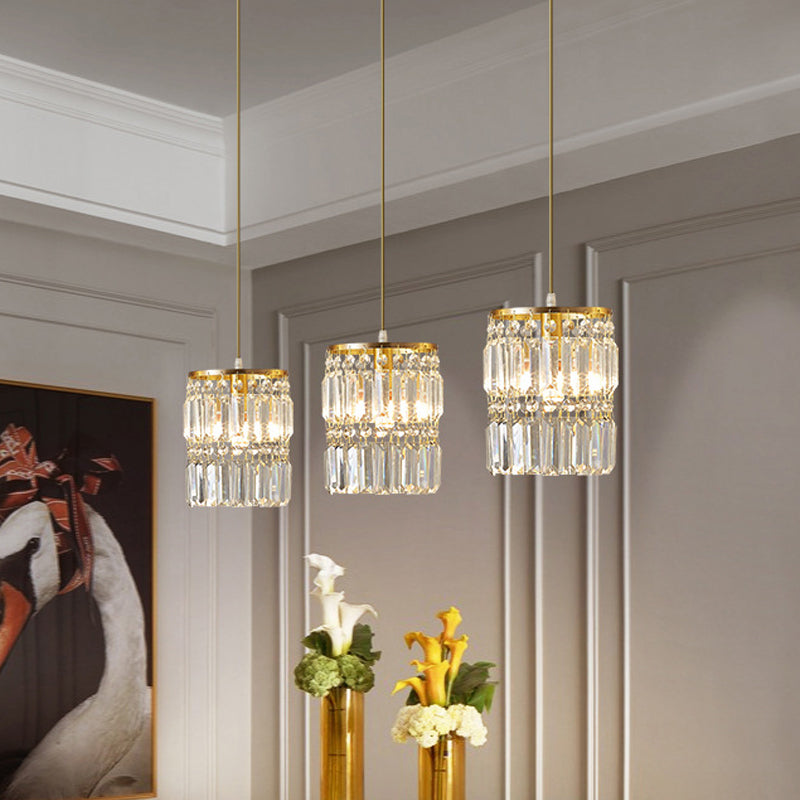 PRISM PRISTA Crystal Cilindrico multi -pendente moderno a 3 teste Luce soffitto in ottone con baldacchino rotondo/lineare