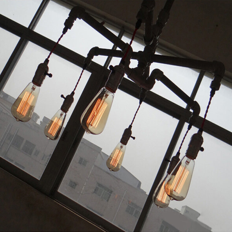 Lámpara de lámpara de lámpara de tubería de plata/bronce envejecida con bombilla expuesta de hierro rústico de 6/8 cabezas de colgación de interior