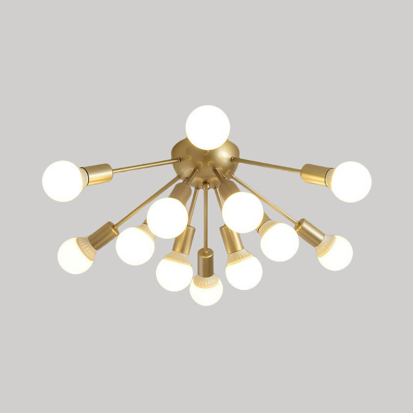Plafonnier Semi-encastré en métal Spoutnik, moderne, 8/12 lumières, blanc/noir/or, pour salon