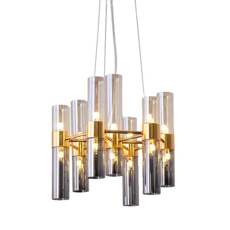 Gold Pipe Chandelier Light Fixture Modernism Smoke Glass 14/24/26 Lights Pendant Light Fixture for Bedroom