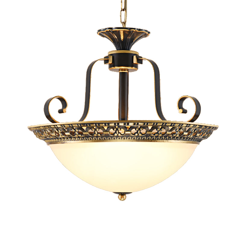 Metal Gray and Black Pendant Lamp Bowl 3 Light Traditional Chandelier Light Fixture with Frosted Glass Shade