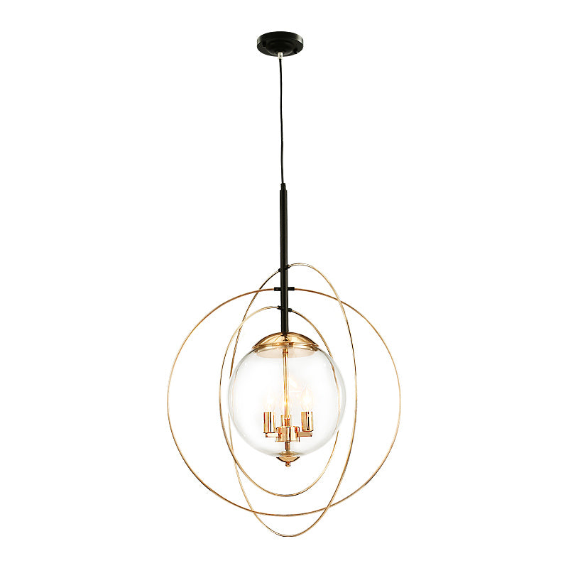 Globe Clear Glass Chandelier Lighting Traditional 3 Light Dining Room Pendant Lighting in White with Ring Design