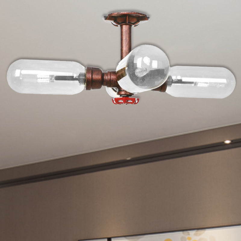 Antique rame sputnik semifulco vetro trasparente in vetro trasparente 4/6 sala da pranzo illuminante Apparecchio di illuminazione a soffitto con design del tubo