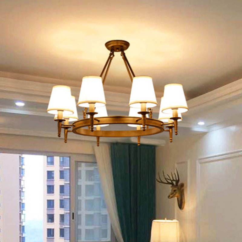 Illuminazione il lampadario a anello minimalista Metallic 8 teste soggiorno Luce a sospensione con tonalità in tessuto affusolato