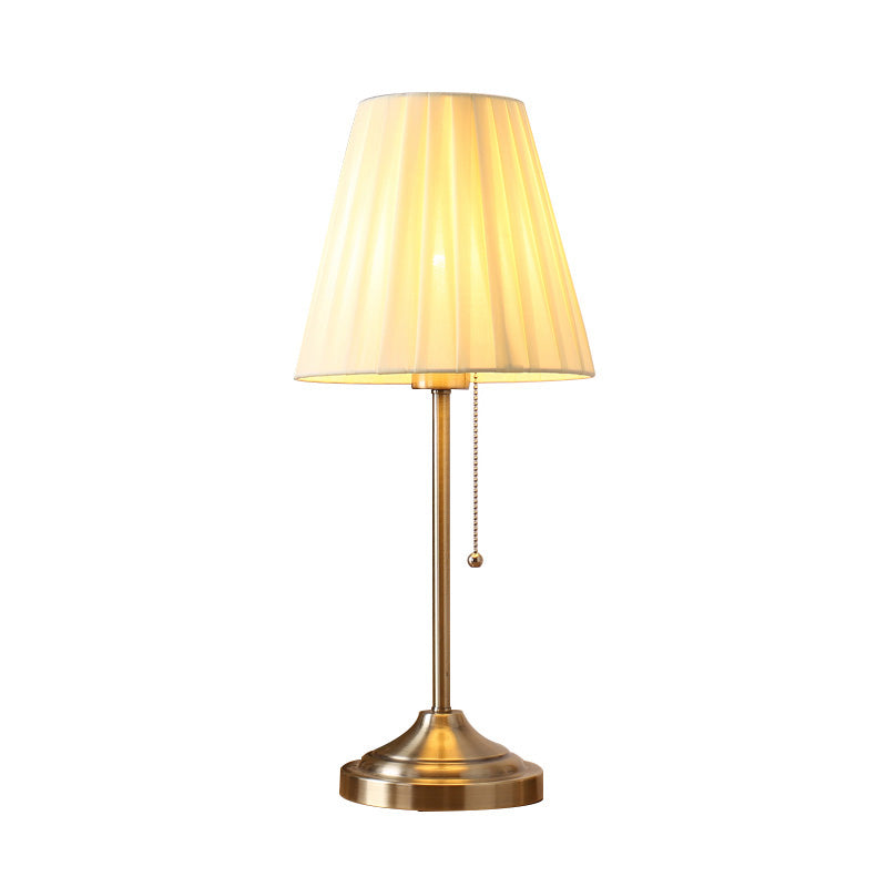 Artistic Pleated Empire Shade Table Lamp Fabric 1 Bulb Bedroom Nightstand Light with Pull Chain
