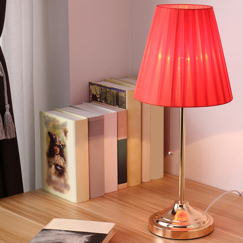 Artistic Pleated Empire Shade Table Lamp Fabric 1��Bulb Bedroom Nightstand Light with Pull Chain