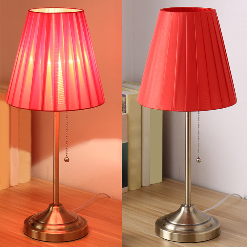 Artistic Pleated Empire Shade Table Lamp Fabric 1 Bulb Bedroom Nightstand Light with Pull Chain