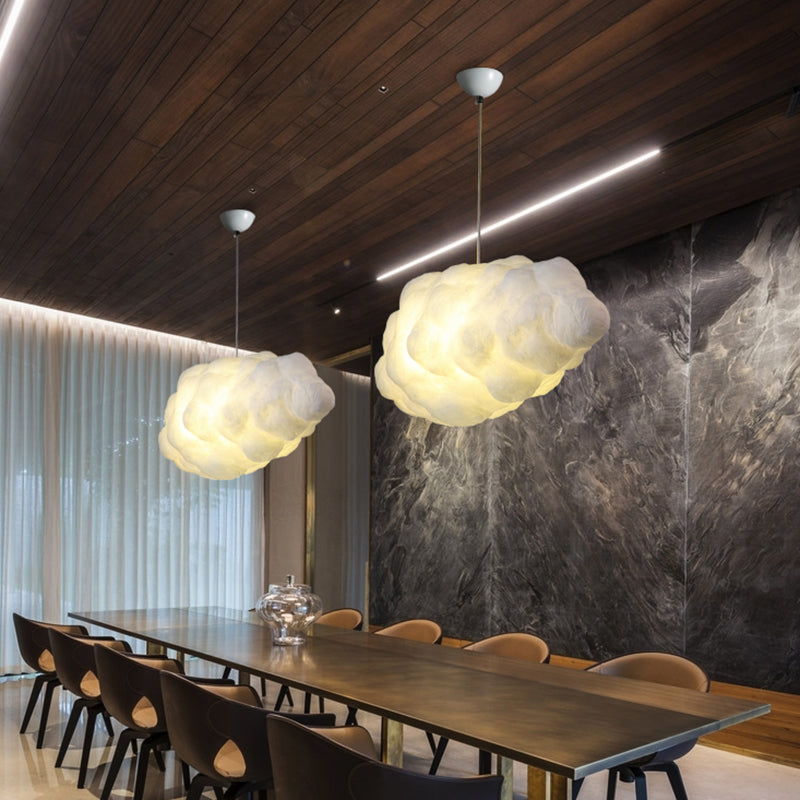 Cloud Restaurant Chandelier Lighting Plastic 5 Bulbs Artistic Pendant Light in White